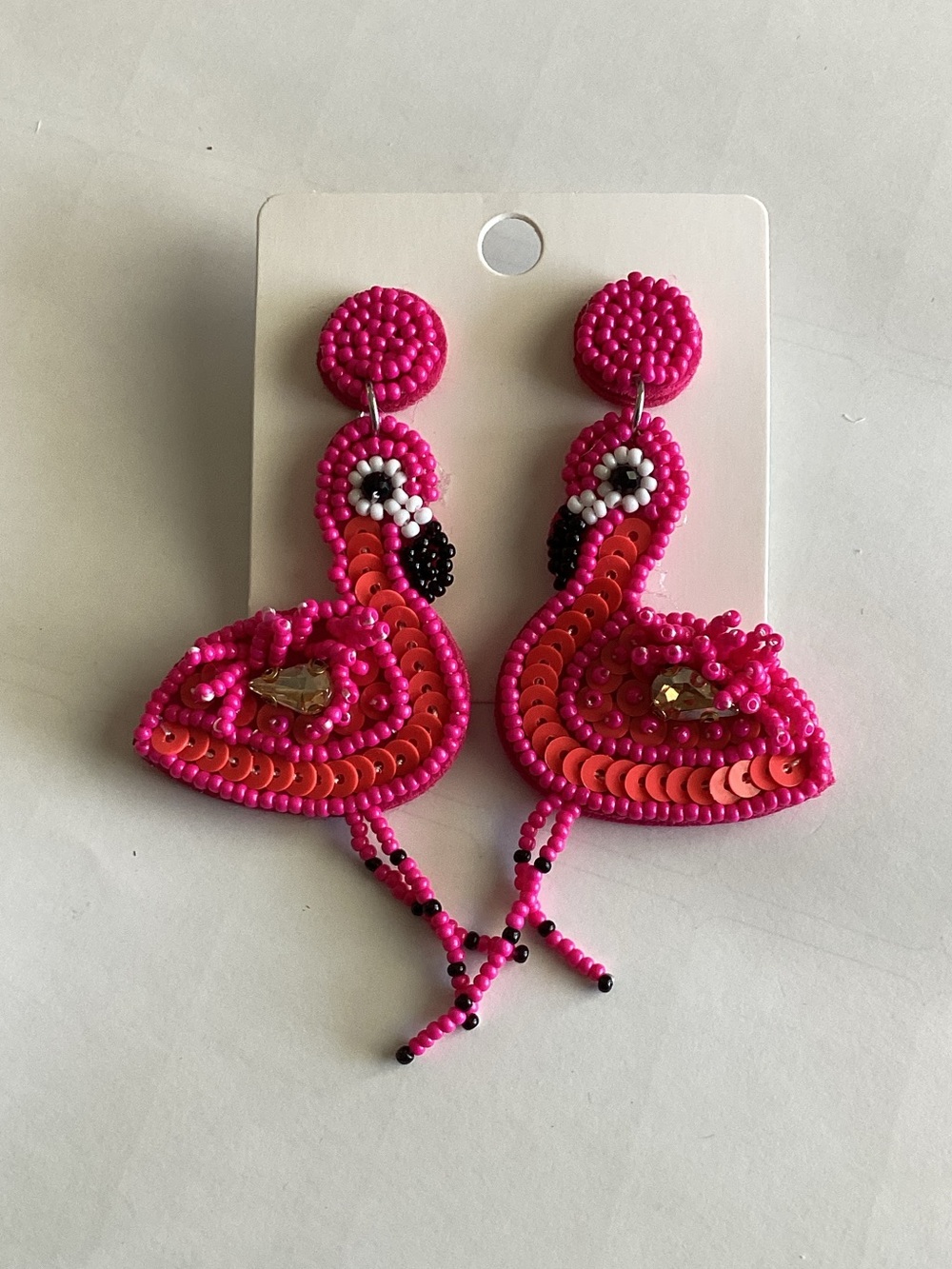 Beaded Pink Flamingo Statement Earrings